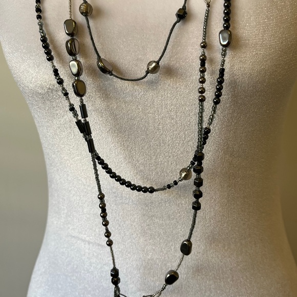 Silpada Hematite Sterling Silver Triple-Strand Dewdrops Long Necklace 38” - Picture 3 of 7